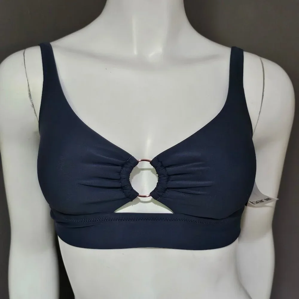 Bar III Resort Solids Ring-Detail Tie-Back Bikini Top - Picture 2 of 8